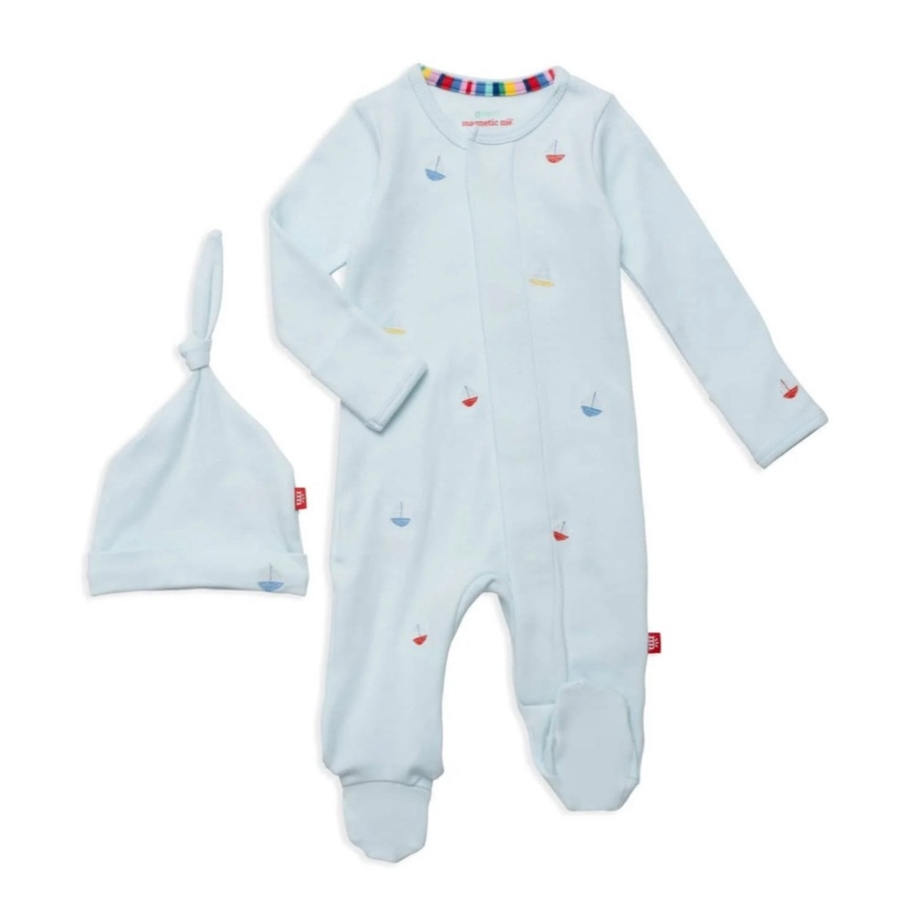 sail-ebrate good times organic cotton magnetic footie and hat set